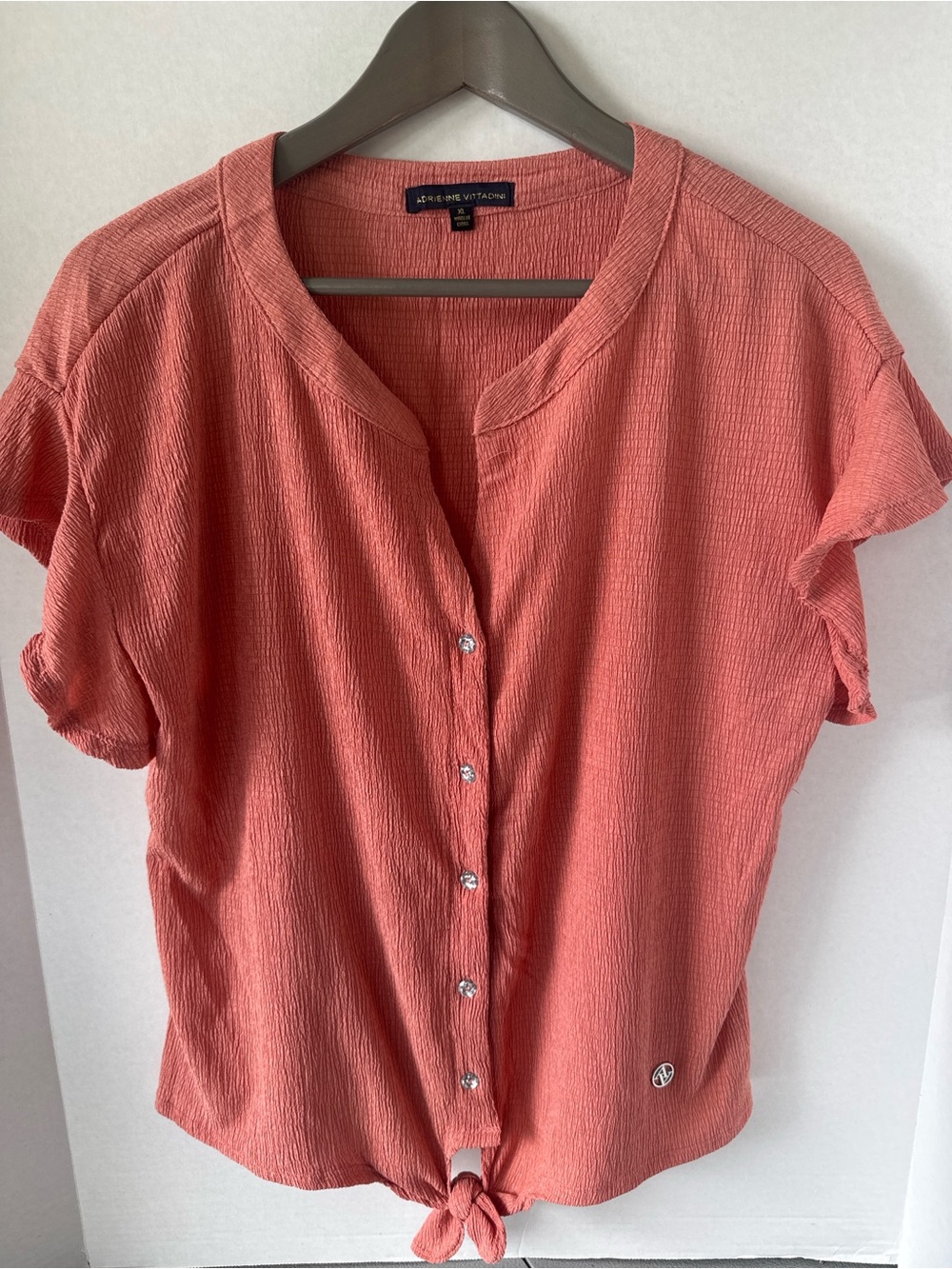 Adrienne Vittadini Coral Button-Front Tie Hem Blouse
